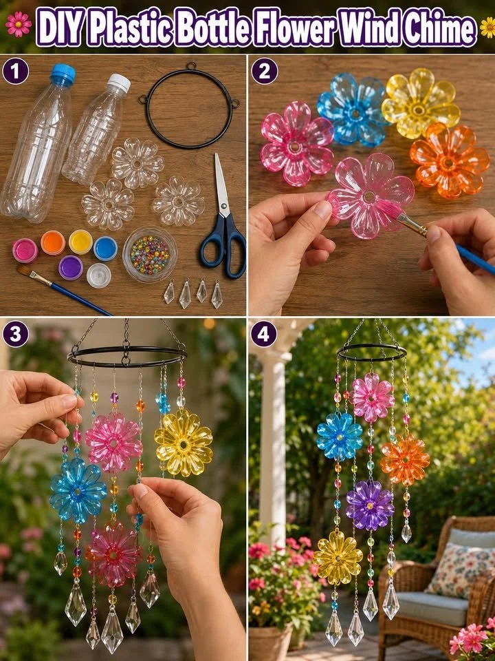 Wie man eine Windspiel-Blume aus Plastikflaschen zu Hause macht 🌸